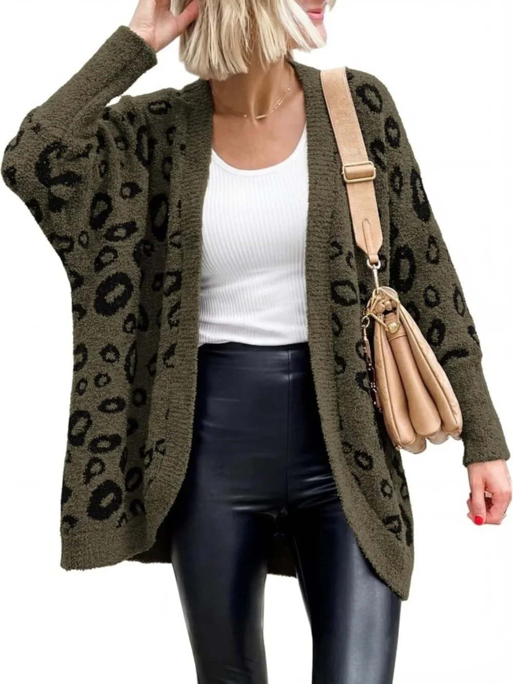 Leopard Print Long Sleeve Cardigan with Pockets - Cozy Knit Fall Sweater